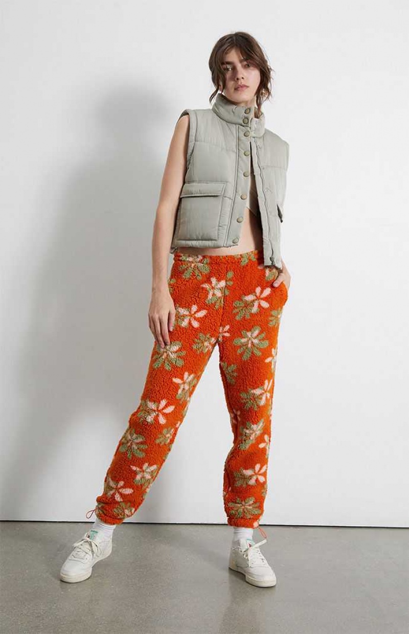 Pantalones PacSun Groovy Floral Sherpa Mujer Naranjas | HLZAG6593