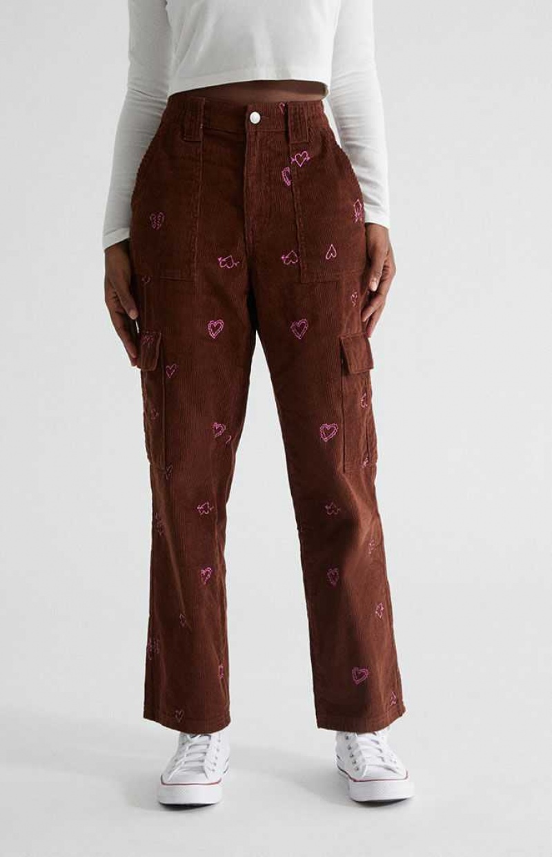 Pantalones PacSun Heartbreaker Corduroy Cargo Elastic Cintura Mujer Marrones | TWISE5740