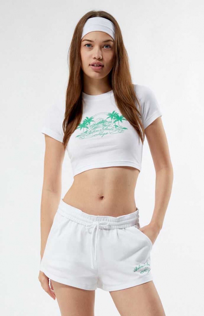 Pantalones PacSun Ibiza Island Fold-Over Mini Sweat Mujer Blancas | ZQVKC4967