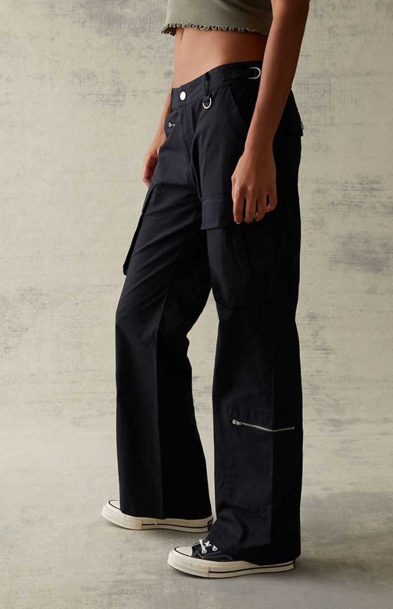 Pantalones PacSun Kendall & Kylie Black Low Rise Zip Cargo Mujer Negras | WZHTX1203