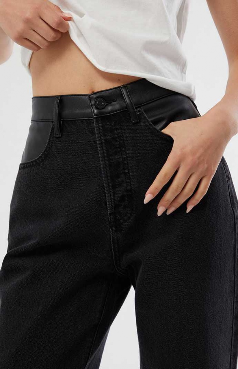 Pantalones PacSun Kendall & Kylie Eco Black Faux Cuero Cintura Dad Mujer Negras | LJHPW0973