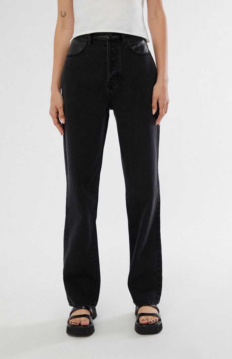 Pantalones PacSun Kendall & Kylie Eco Black Faux Cuero Cintura Dad Mujer Negras | LJHPW0973