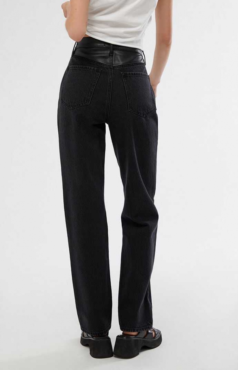 Pantalones PacSun Kendall & Kylie Eco Black Faux Cuero Cintura Dad Mujer Negras | LJHPW0973