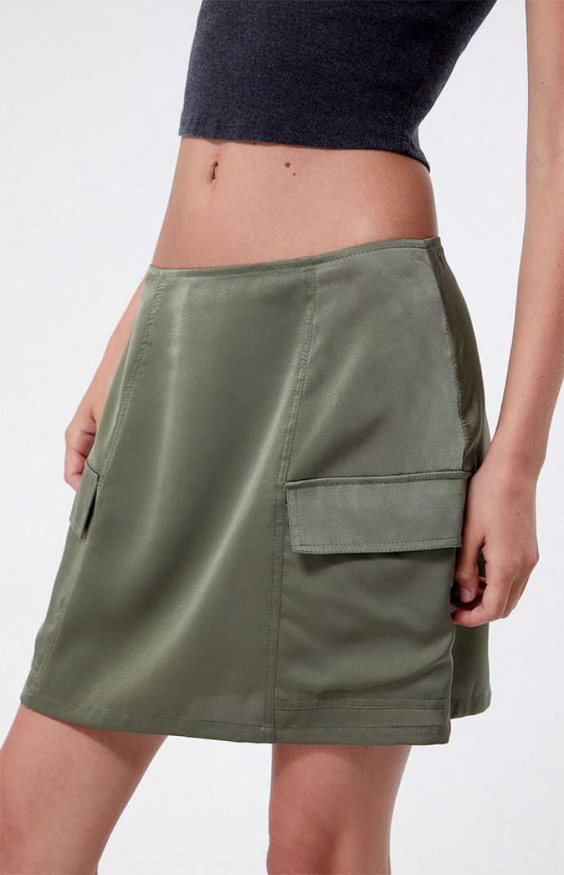 Pantalones PacSun Kendall & Kylie Satin Cargo Mini Skirt Mujer Verde Oliva | FOKRN6283