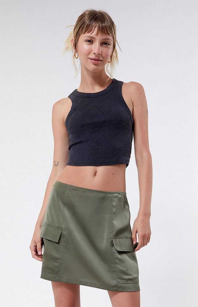 Pantalones PacSun Kendall & Kylie Satin Cargo Mini Skirt Mujer Verde Oliva | FOKRN6283