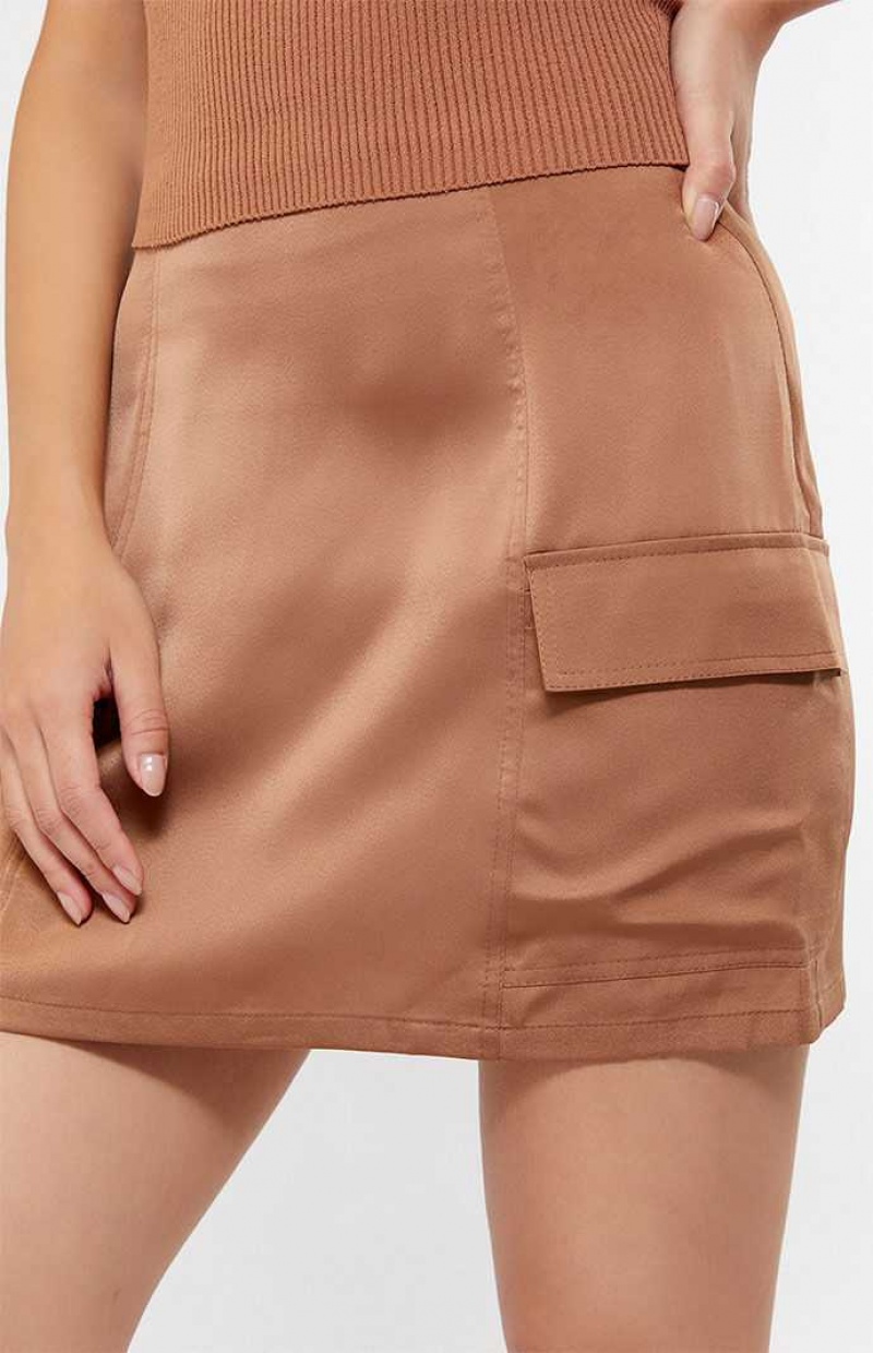 Pantalones PacSun Kendall & Kylie Satin Cargo Mini Skirt Mujer Marrones | JLVUE1673