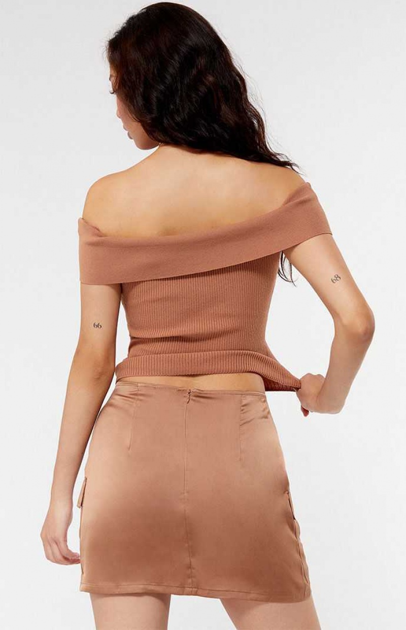 Pantalones PacSun Kendall & Kylie Satin Cargo Mini Skirt Mujer Marrones | JLVUE1673