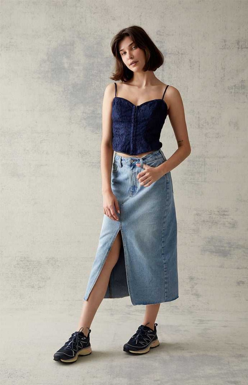 Pantalones PacSun Light Blue Denim Midi Skirt Mujer Indigo | EKOWI2916