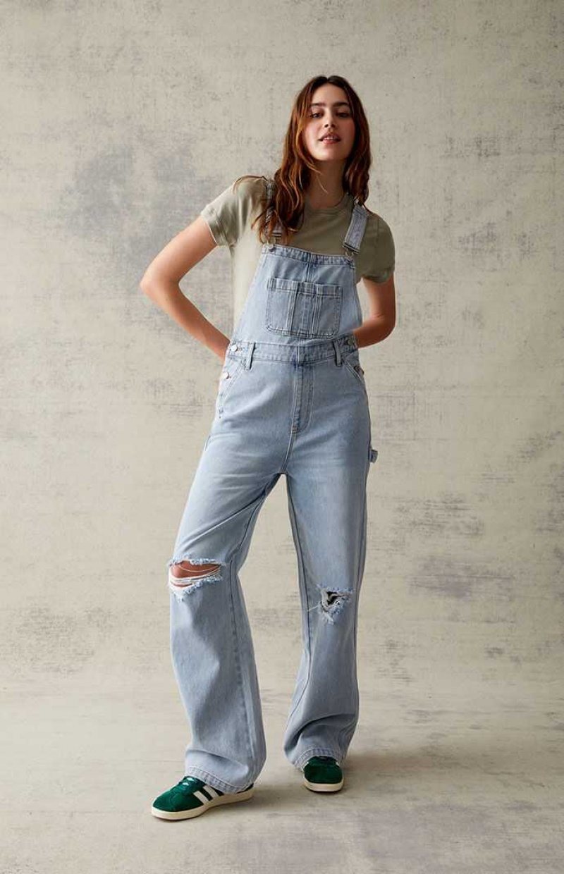 Pantalones PacSun Light Blue Denim Overalls Mujer Indigo | DVXAI0468