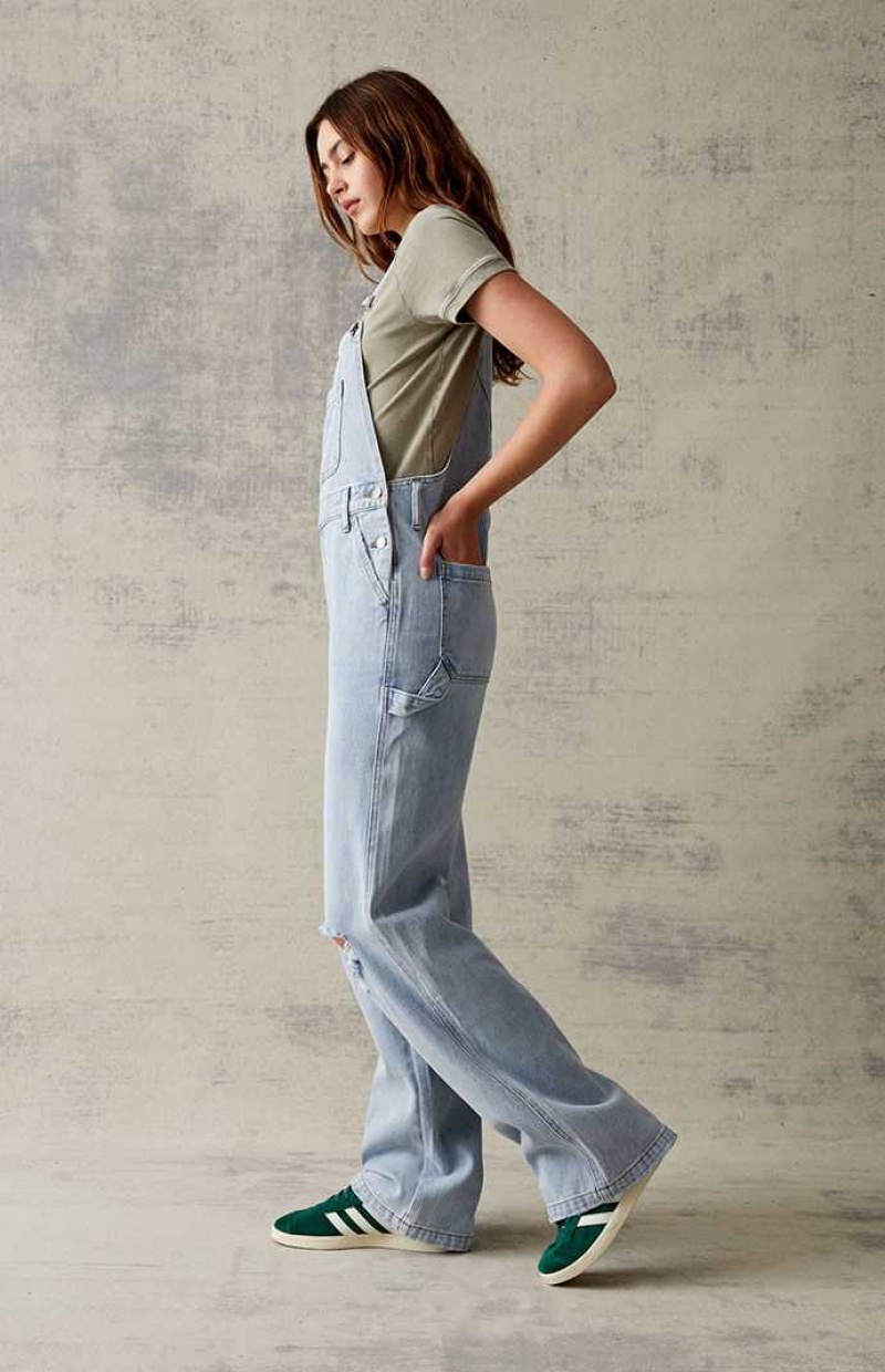 Pantalones PacSun Light Blue Denim Overalls Mujer Indigo | DVXAI0468