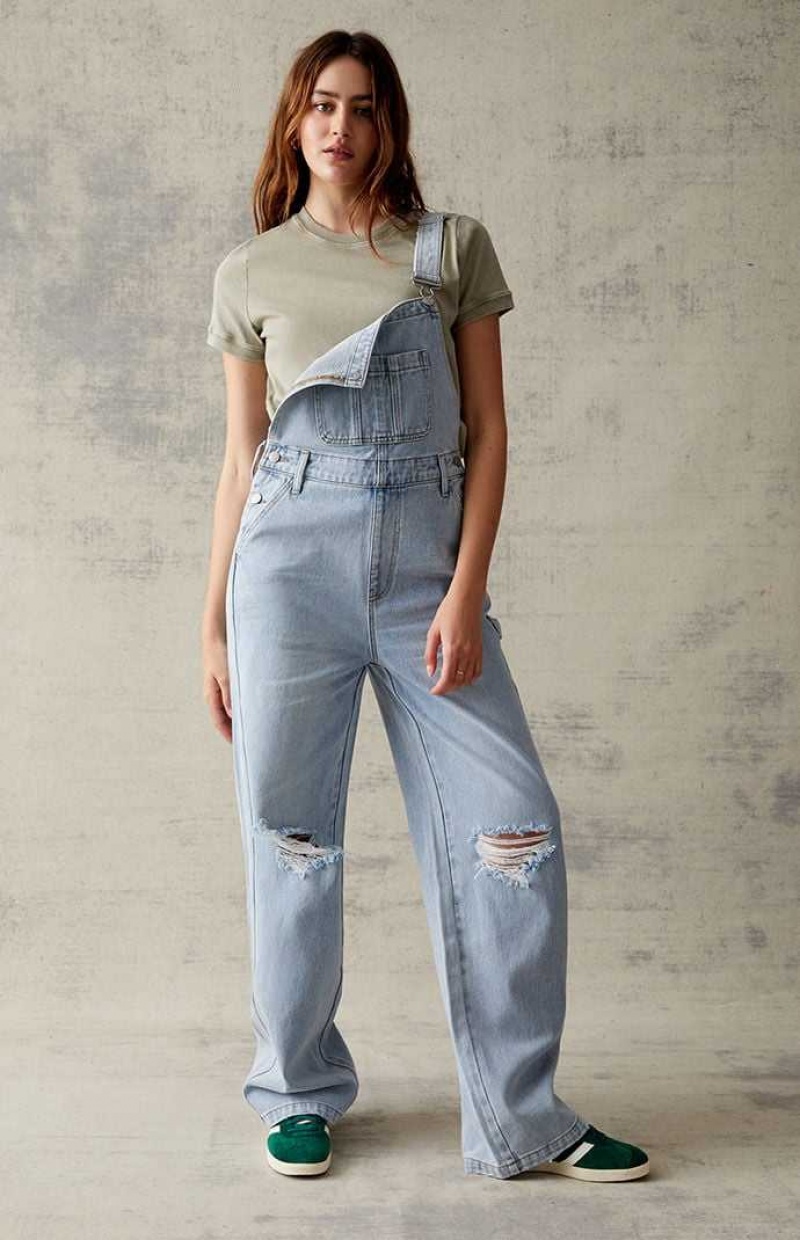 Pantalones PacSun Light Blue Denim Overalls Mujer Indigo | DVXAI0468