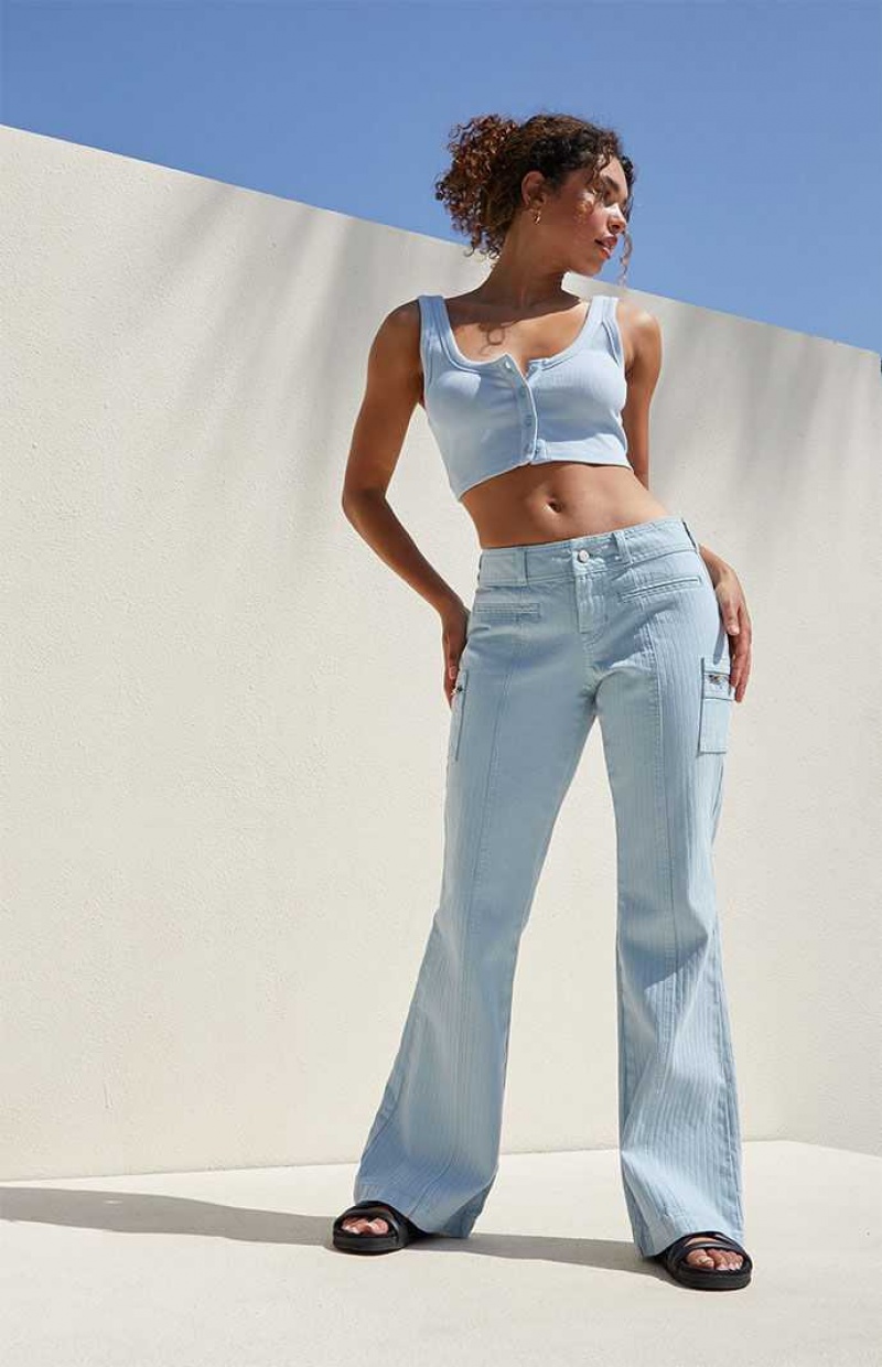 Pantalones PacSun Light Blue Low Rise Cargo Flare Mujer Azules Claro | MZCUF8493