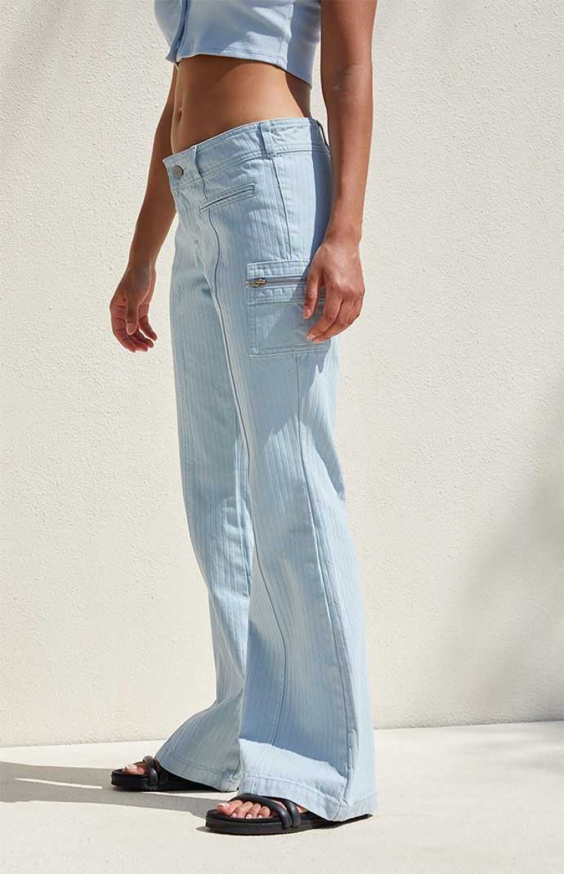 Pantalones PacSun Light Blue Low Rise Cargo Flare Mujer Azules Claro | MZCUF8493