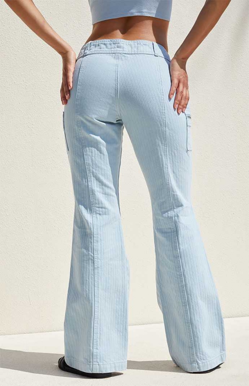 Pantalones PacSun Light Blue Low Rise Cargo Flare Mujer Azules Claro | MZCUF8493