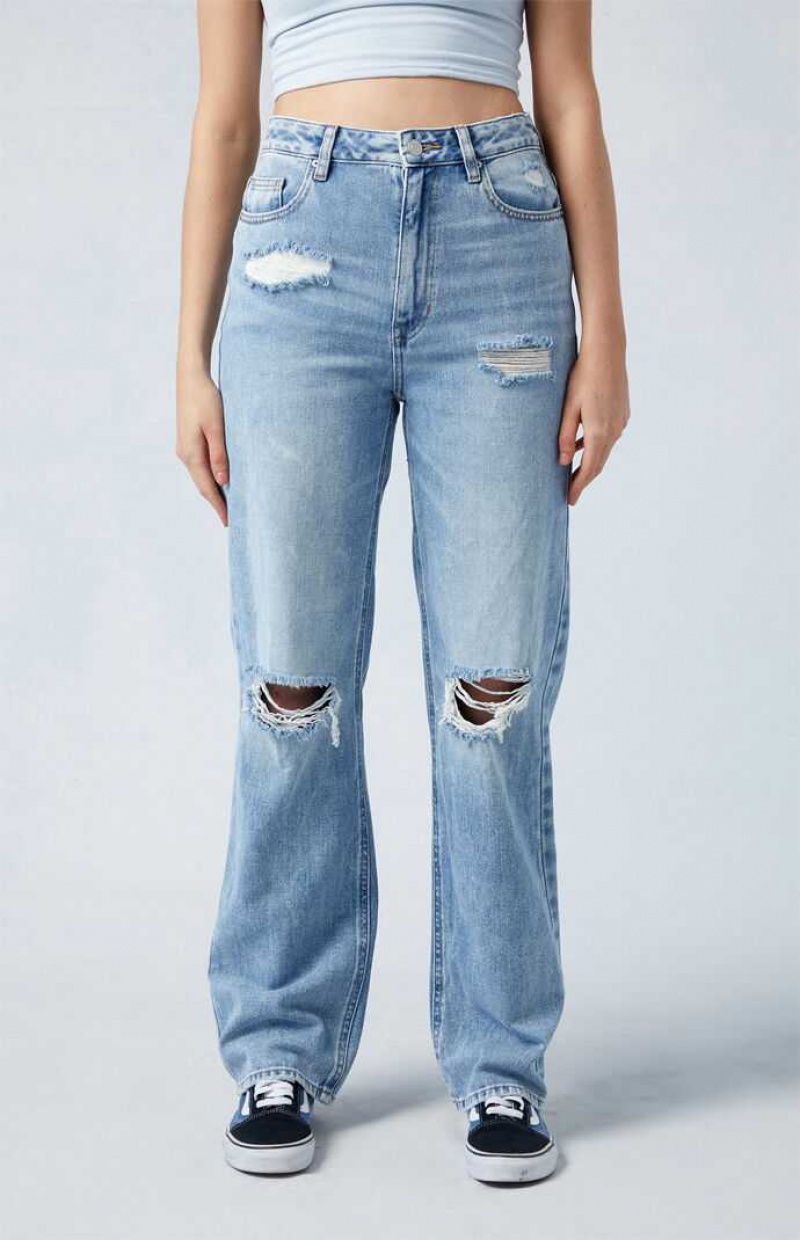 Pantalones PacSun Light Blue Ripped '90s Boyfriend Mujer Indigo | OXLPN8593