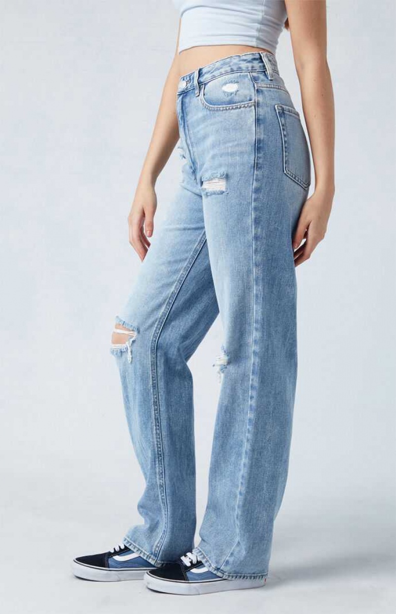 Pantalones PacSun Light Blue Ripped '90s Boyfriend Mujer Indigo | OXLPN8593