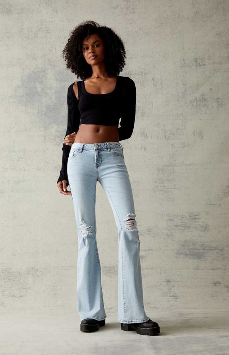 Pantalones PacSun Light Blue Ripped Stretch Low Rise Flare Mujer Indigo | XNBVK6251