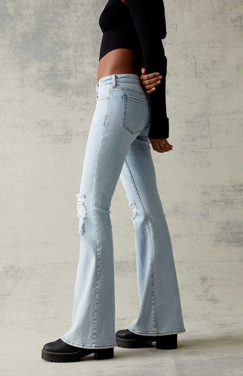 Pantalones PacSun Light Blue Ripped Stretch Low Rise Flare Mujer Indigo | XNBVK6251