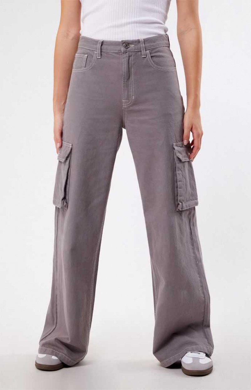 Pantalones PacSun Light Gray High Waisted Anchos Leg Cargo Mujer Gris Claro | PXJMU1602