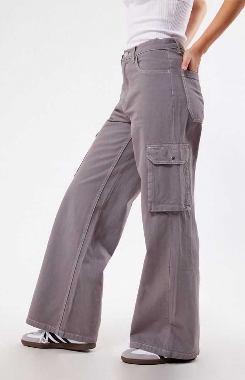 Pantalones PacSun Light Gray High Waisted Anchos Leg Cargo Mujer Gris Claro | PXJMU1602