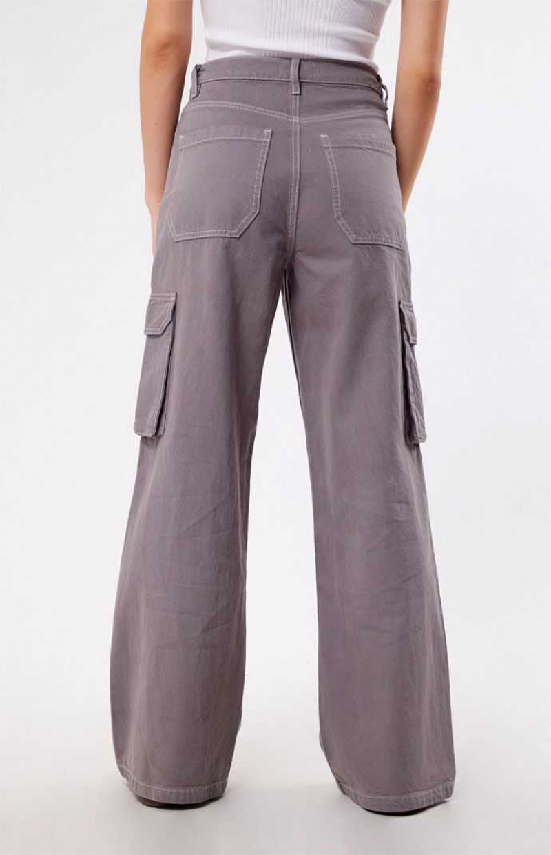 Pantalones PacSun Light Gray High Waisted Anchos Leg Cargo Mujer Gris Claro | PXJMU1602