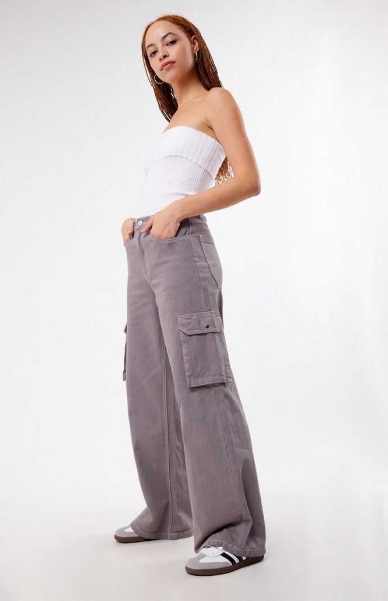 Pantalones PacSun Light Gray High Waisted Anchos Leg Cargo Mujer Gris Claro | PXJMU1602