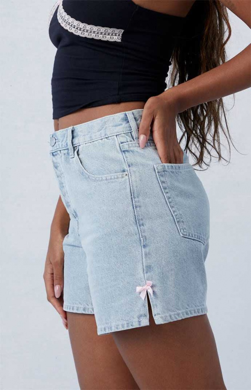 Pantalones PacSun Light Indigo Bow High Waisted Relaxed Jorts Mujer Indigo | QFBCP5361