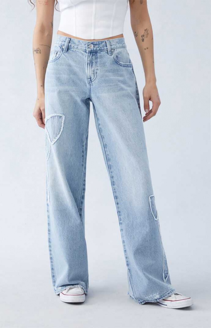 Pantalones PacSun Light Indigo Bow Low Rise gy Mujer Indigo | BCOME3549