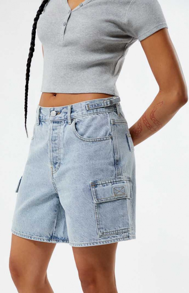 Pantalones PacSun Light Indigo Denim Cargo Dad Jorts Mujer Indigo | TURMZ4673