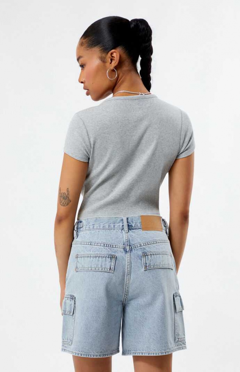 Pantalones PacSun Light Indigo Denim Cargo Dad Jorts Mujer Indigo | TURMZ4673