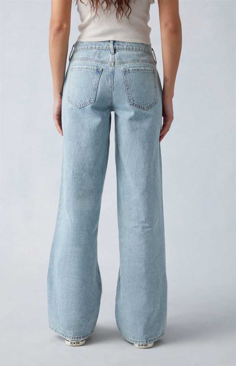 Pantalones PacSun Light Indigo Encaje-Up Low Rise Anchos Leg Mujer Indigo | HZXUF2069