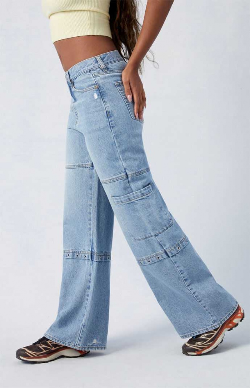 Pantalones PacSun Light Indigo Grommet Dakota Mid Rise gy Mujer Indigo | BPWMU8214