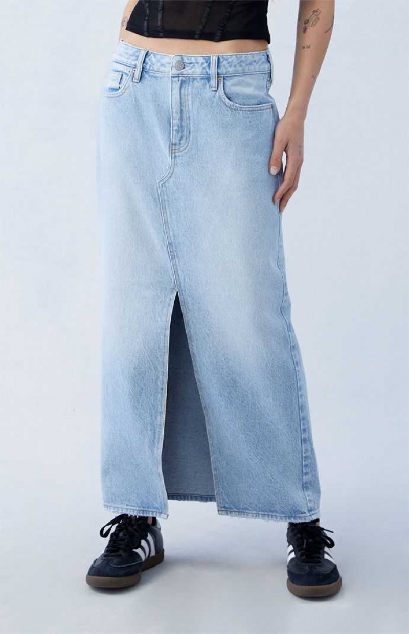 Pantalones PacSun Light Indigo Low Rise Denim Maxi Skirt Mujer Indigo Claro | SCOZV4506