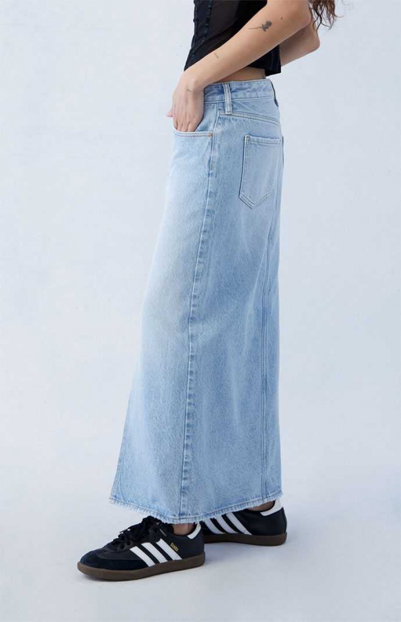 Pantalones PacSun Light Indigo Low Rise Denim Maxi Skirt Mujer Indigo Claro | SCOZV4506