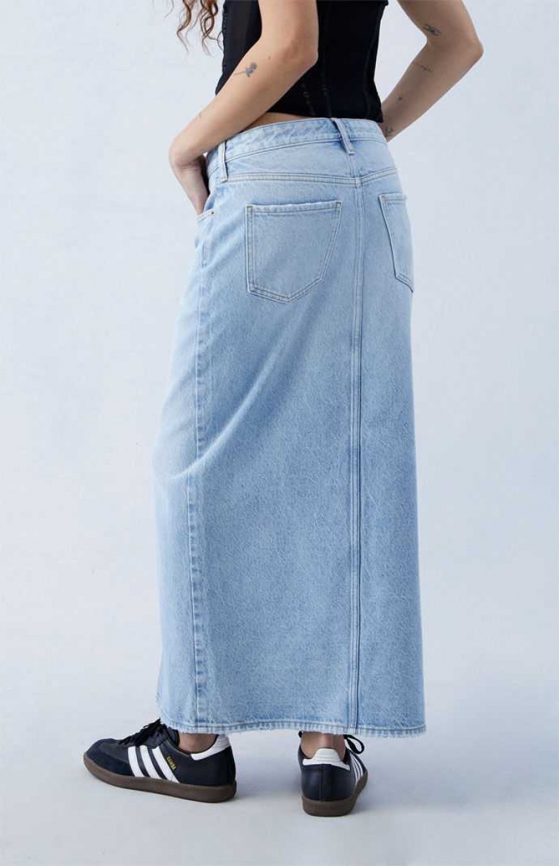 Pantalones PacSun Light Indigo Low Rise Denim Maxi Skirt Mujer Indigo Claro | SCOZV4506