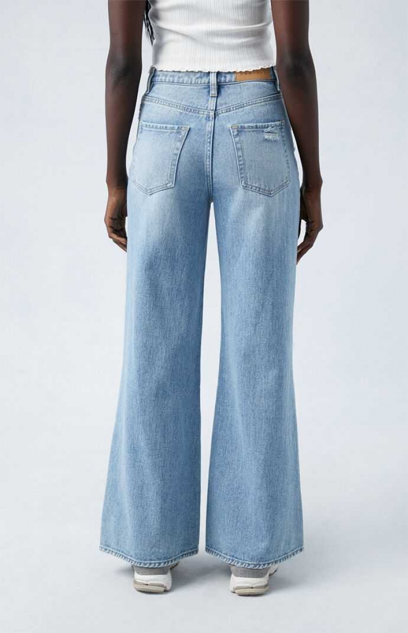 Pantalones PacSun Light Indigo Ripped Anchos Leg Mujer Indigo | SKJEV9528