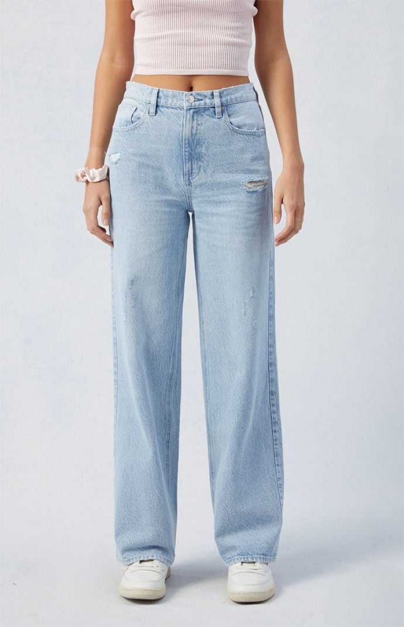 Pantalones PacSun Light Indigo Ripped Cali Boyfriend Mujer Indigo | PGACU4619