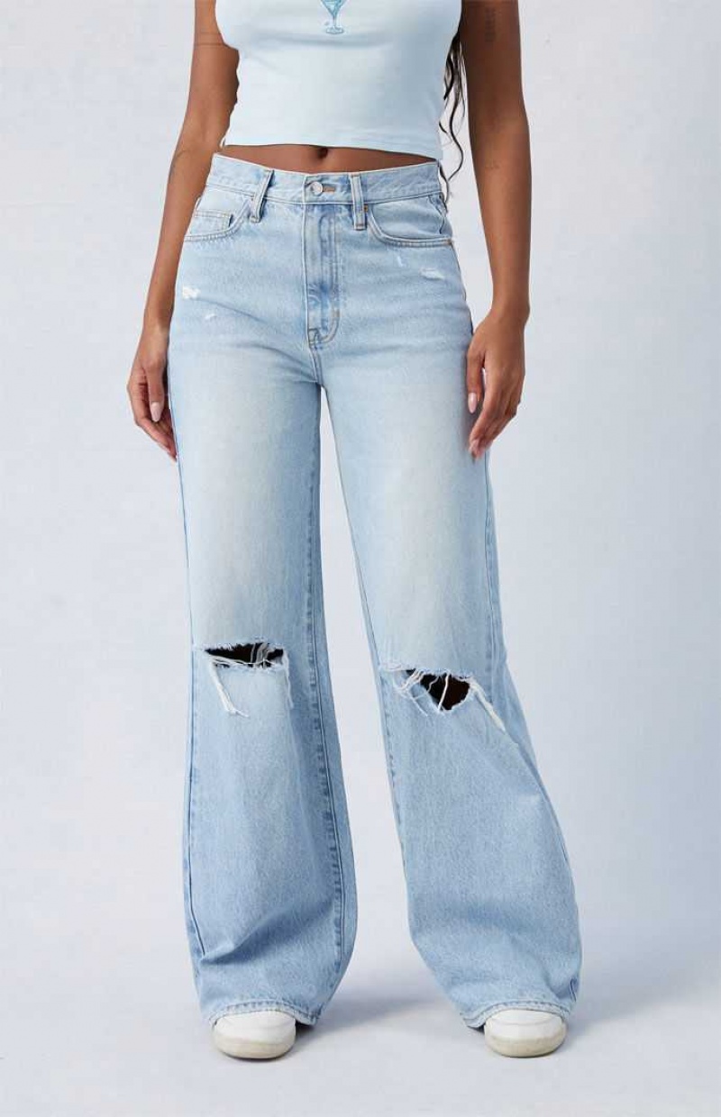 Pantalones PacSun Light Indigo Ripped Dakota Mid Rise gy Mujer Indigo | UQKVC7015