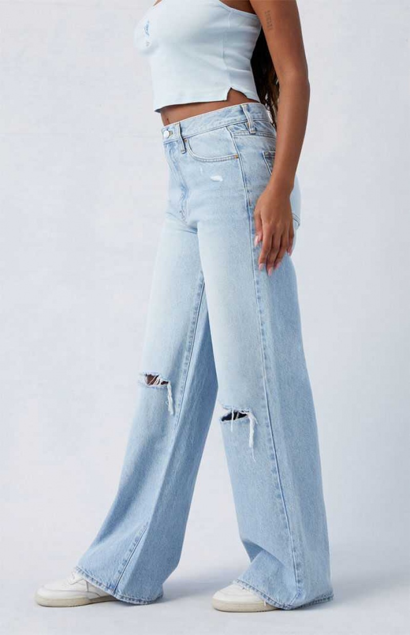 Pantalones PacSun Light Indigo Ripped Dakota Mid Rise gy Mujer Indigo | UQKVC7015