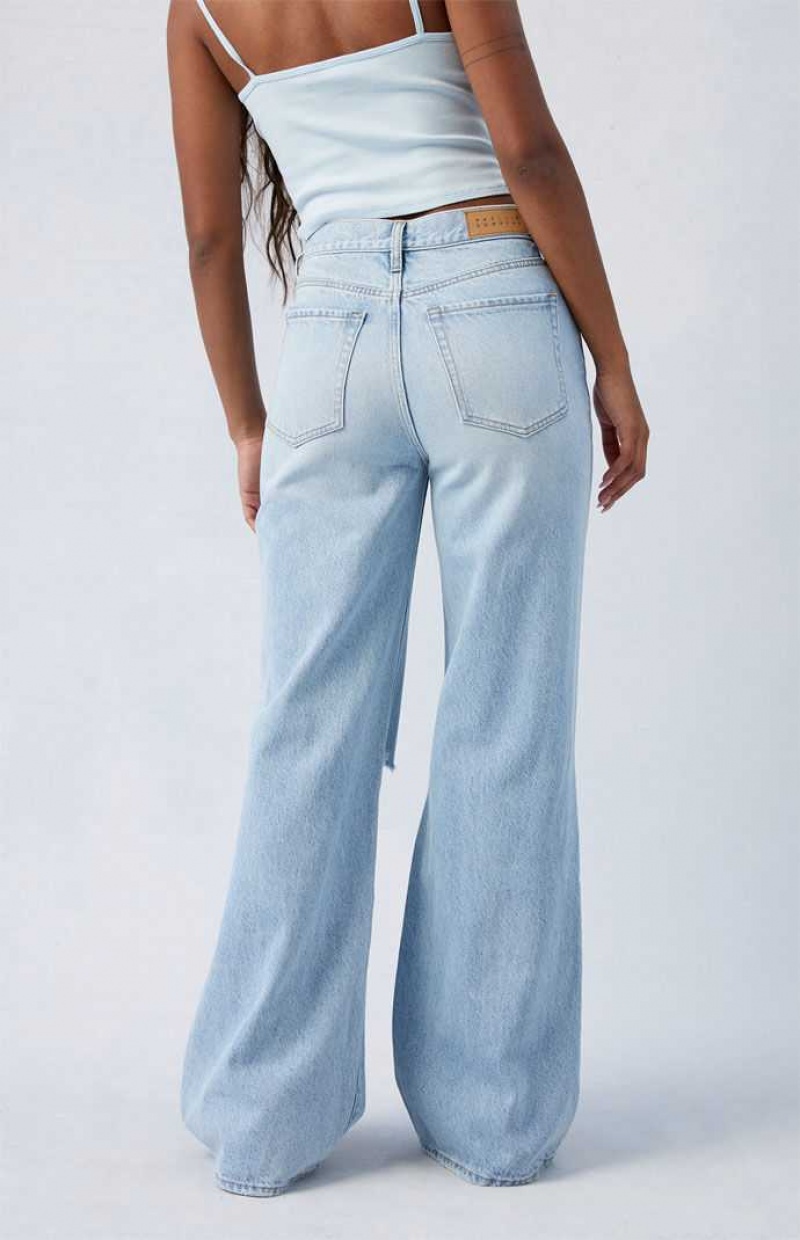 Pantalones PacSun Light Indigo Ripped Dakota Mid Rise gy Mujer Indigo | UQKVC7015