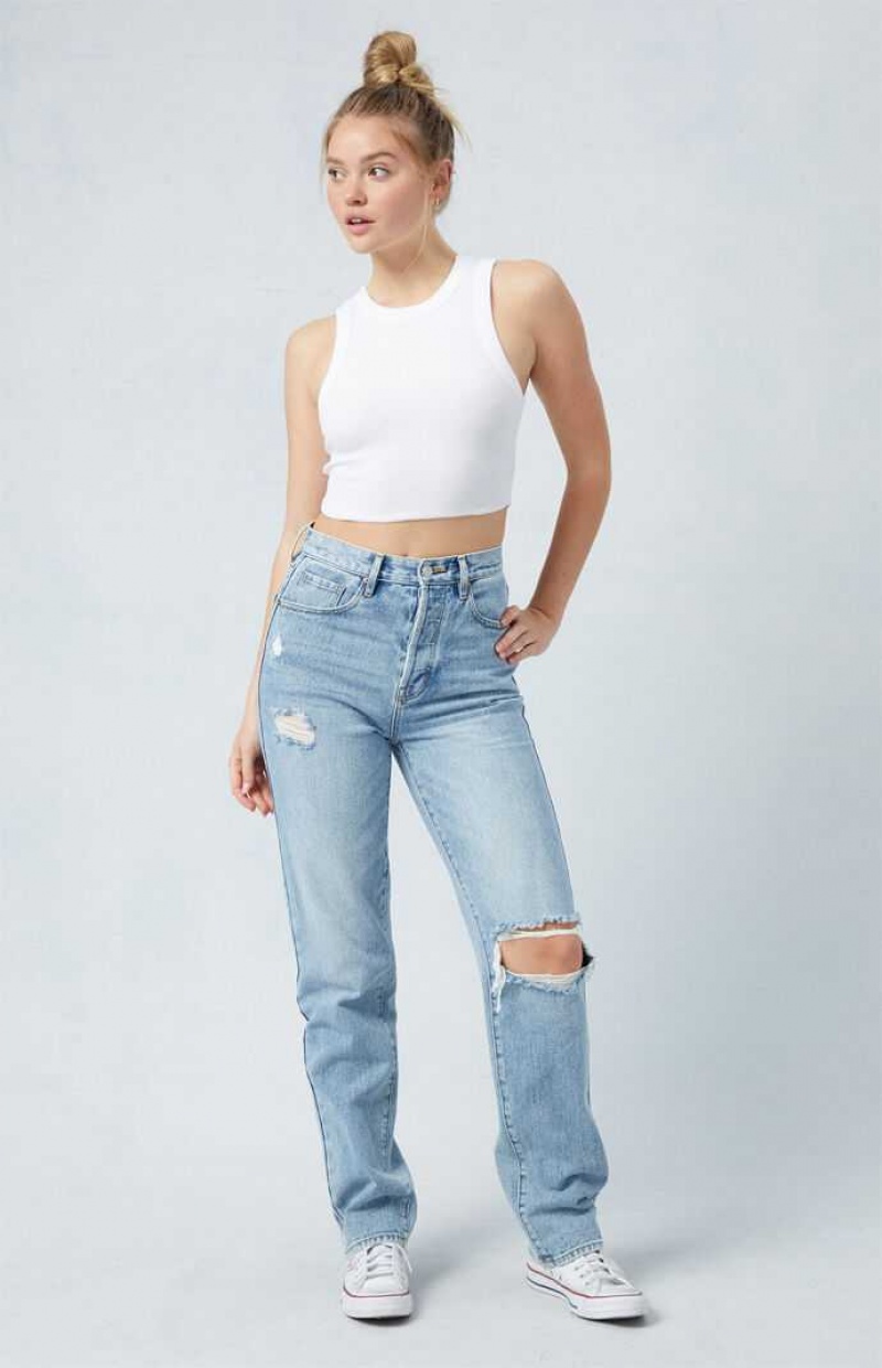 Pantalones PacSun Light Indigo Ripped Dad Mujer Indigo | BSMVG4315