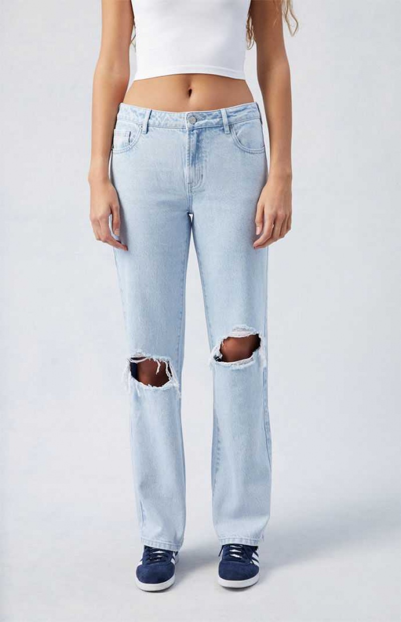 Pantalones PacSun Light Indigo Ripped Jordyn Low Rise Directo Leg Mujer Indigo | TSVZN6201