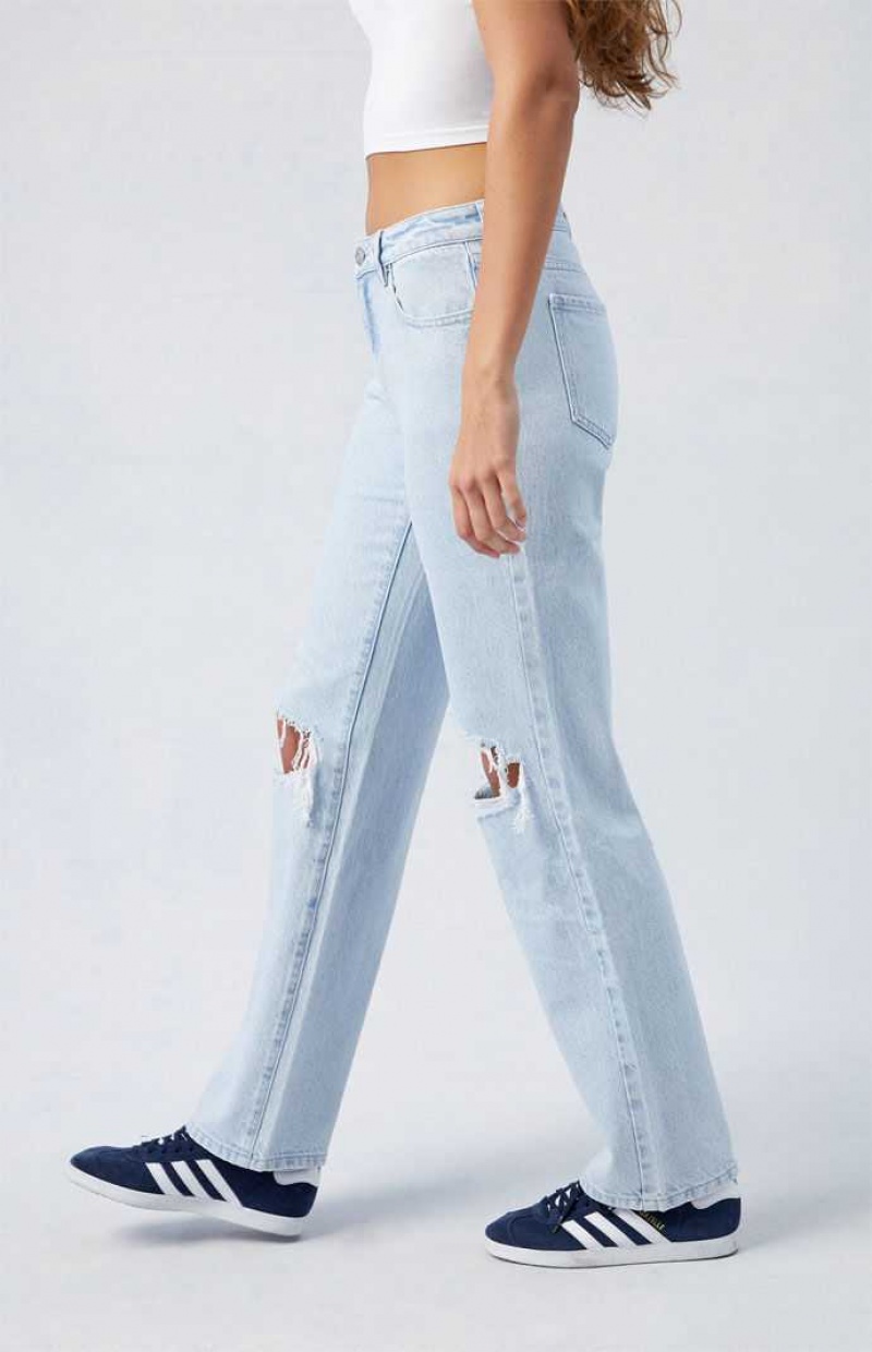 Pantalones PacSun Light Indigo Ripped Jordyn Low Rise Directo Leg Mujer Indigo | TSVZN6201