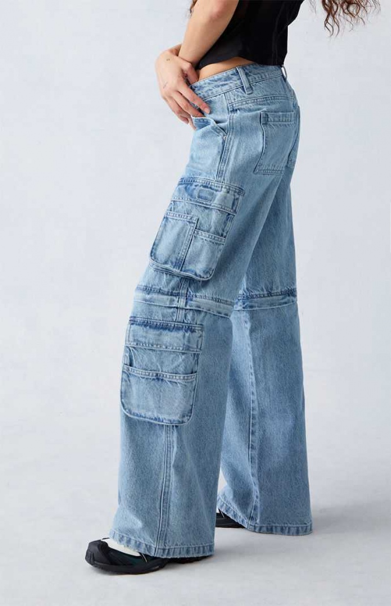 Pantalones PacSun Light Indigo Zip Off Low Rise gy Cargo Mujer Indigo | YUCLS8792