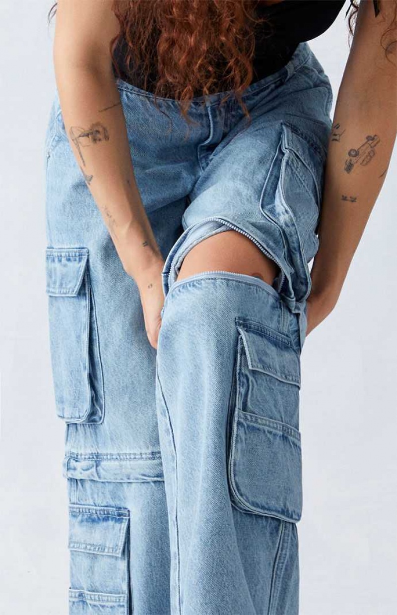 Pantalones PacSun Light Indigo Zip Off Low Rise gy Cargo Mujer Indigo | YUCLS8792