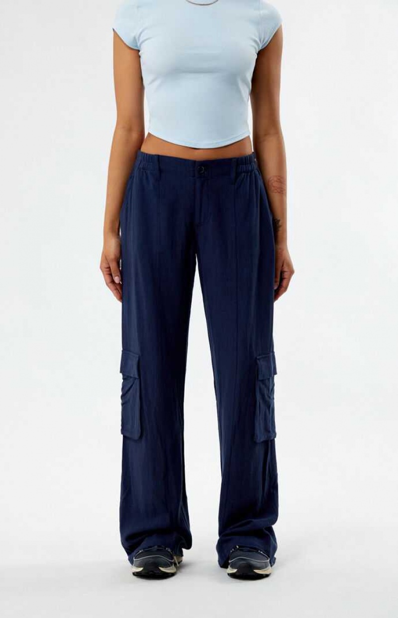 Pantalones PacSun Linen Cargo Mujer Azul Marino | PVKHZ6095