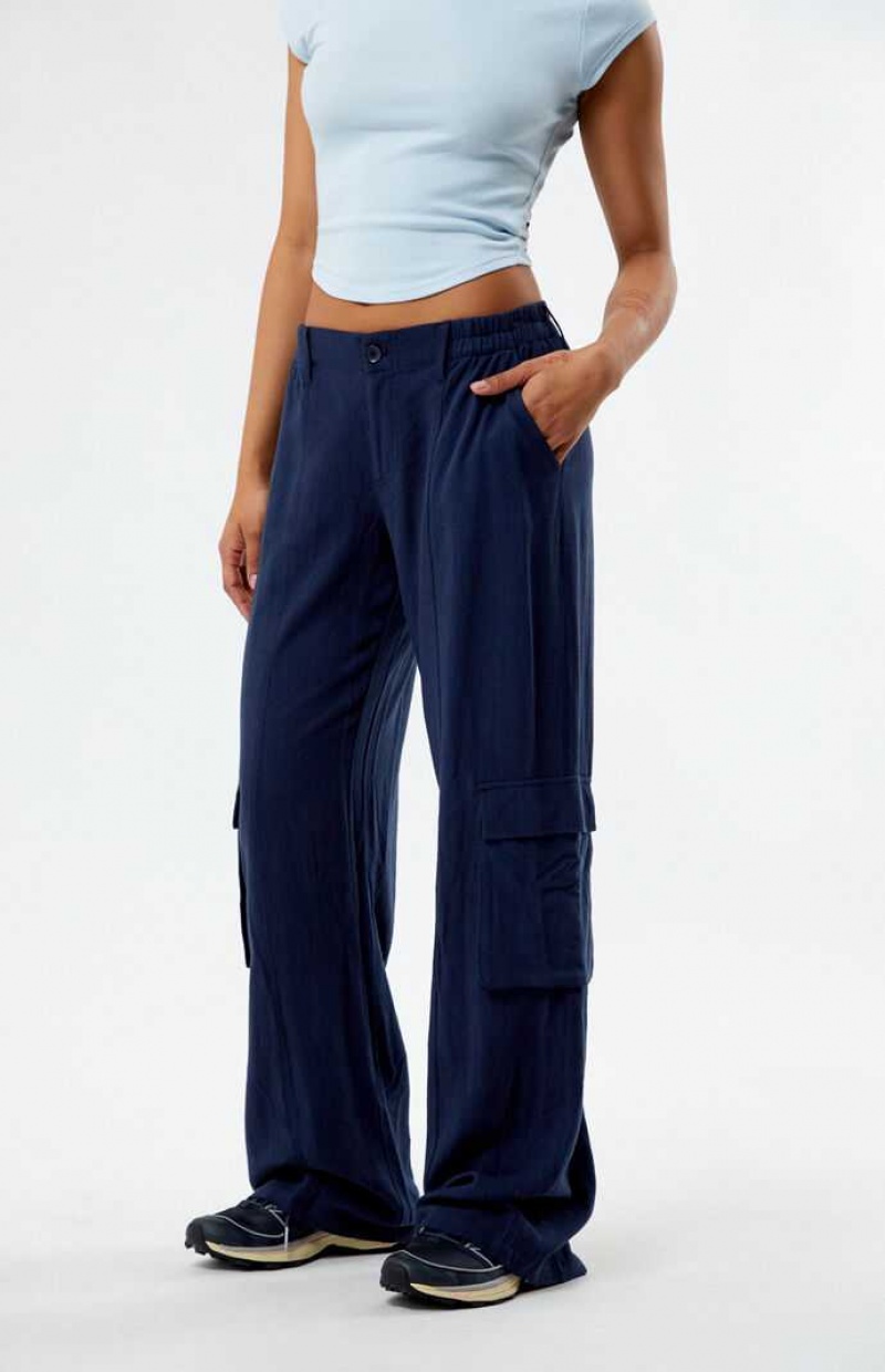 Pantalones PacSun Linen Cargo Mujer Azul Marino | PVKHZ6095