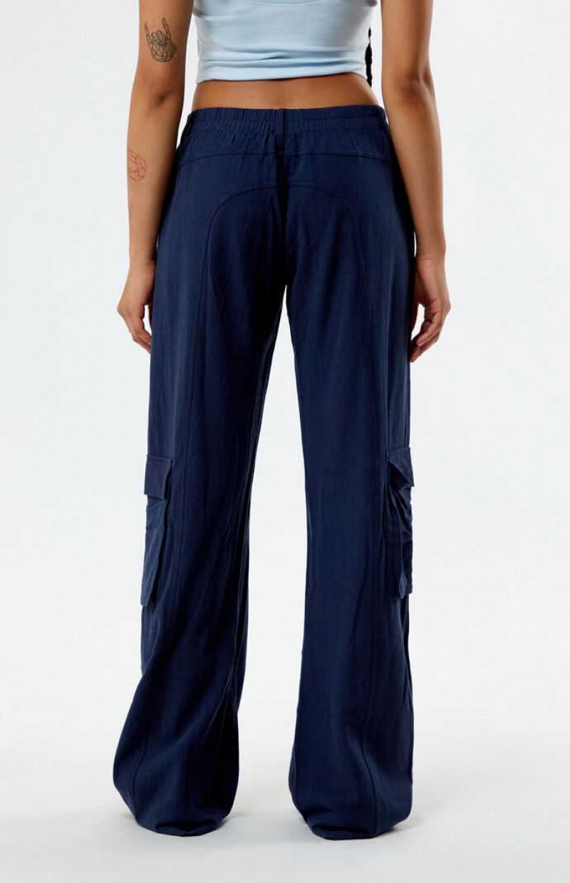 Pantalones PacSun Linen Cargo Mujer Azul Marino | PVKHZ6095