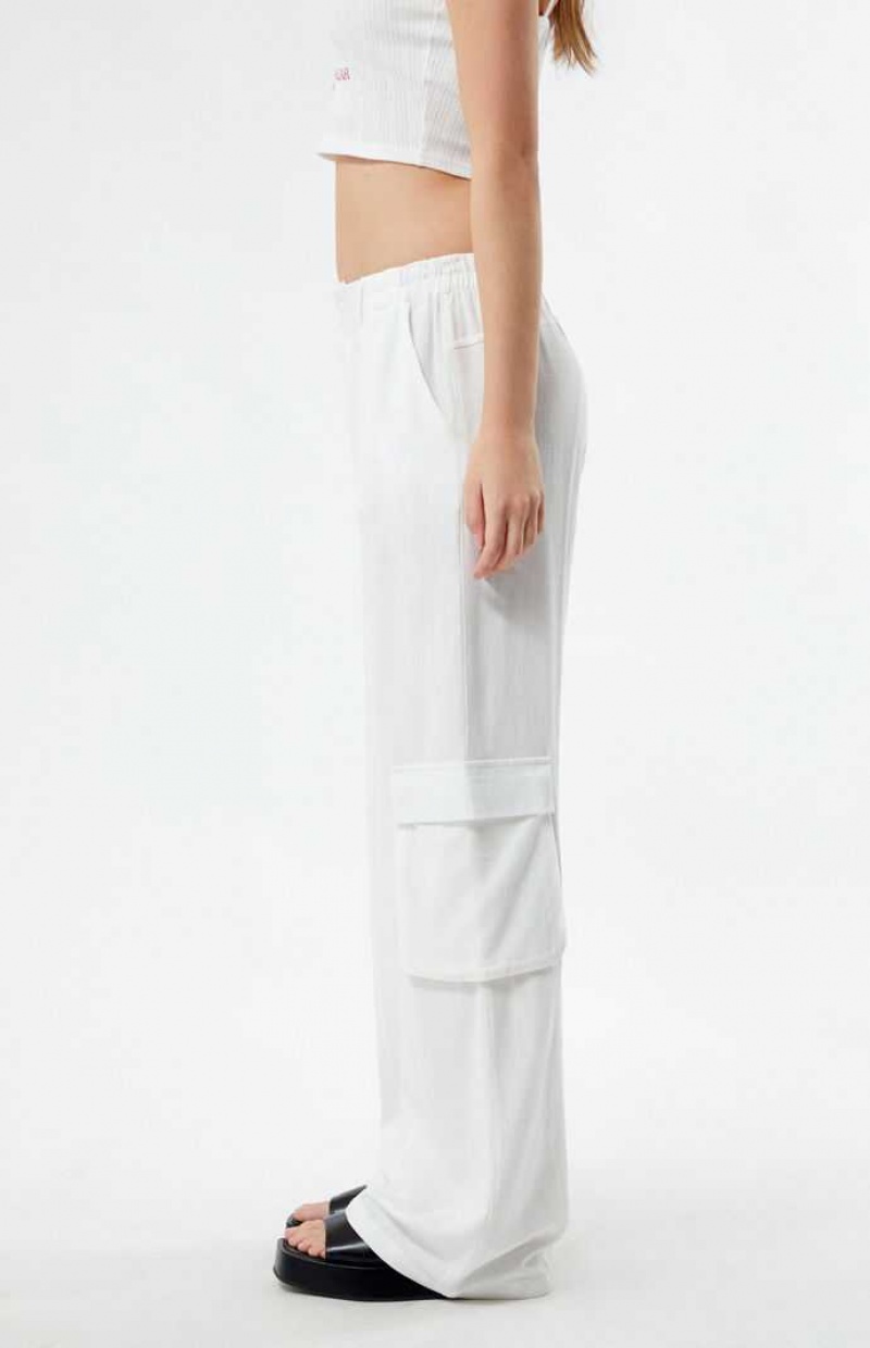 Pantalones PacSun Linen Cargo Mujer Blancas | AZXUE9420