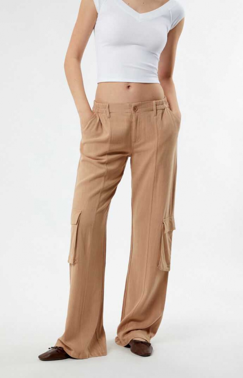 Pantalones PacSun Linen Cargo Mujer Marrones | QHWNG7518